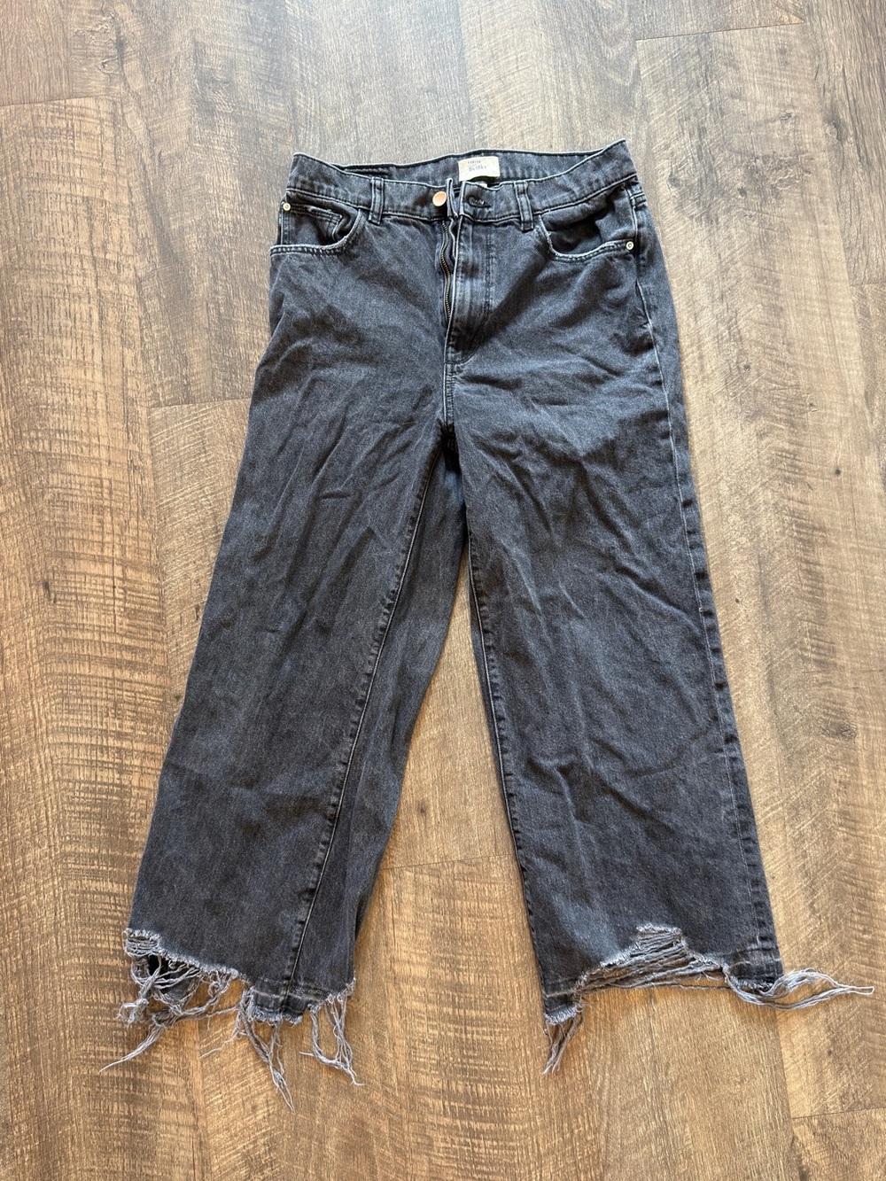 DL1961 Women's Black Wide Leg Jeans with Frayed Hem